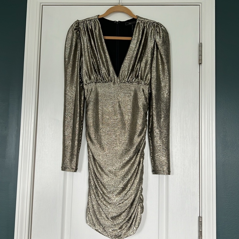 BCBG MAXAZRIA Gold V-Neck Cocktail Dress, Size S - Picture 2 of 5